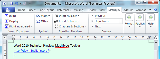 Word 2010 MathType Toolbar